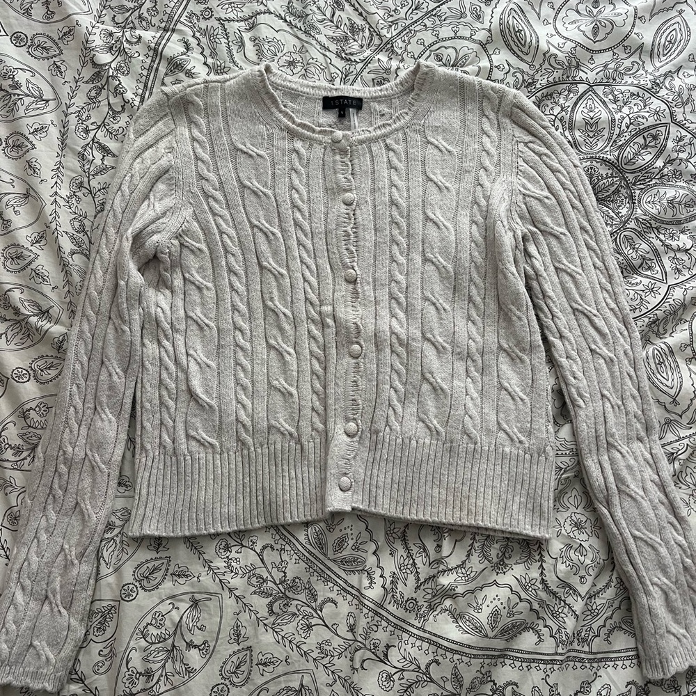 1. State Cable Knit Cardigan - Light Gray